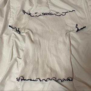 Zara white and navy off the shoulder top